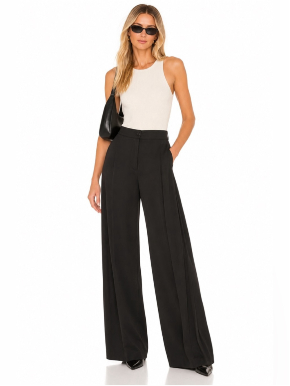 Georges Rech Synonyme Vintage Black Wide Leg Pleated Trousers 44 Made France